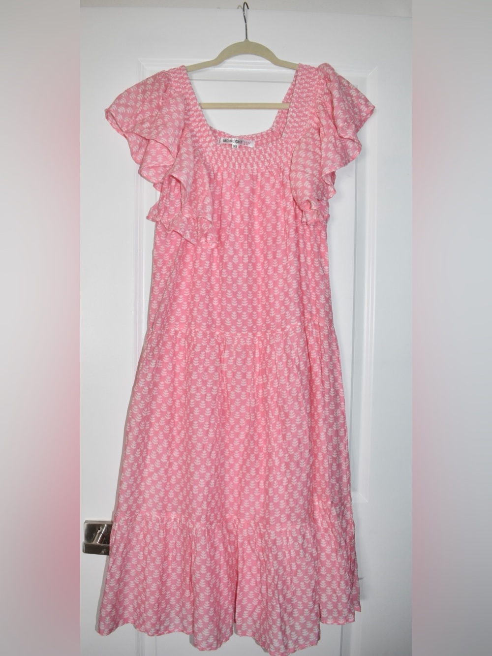 Moonlight Lily Pink Silk Cotton Tiered Maxi Dress XS